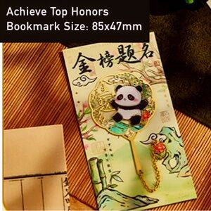 Panda Achieve Top Honors Traditional Fan Bookmark w/Charm Chain